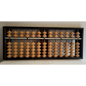 VTG Wood Japanese Soroban Abacus 13 Column 91 Beads Tan Beads Black Frame 12 x 5